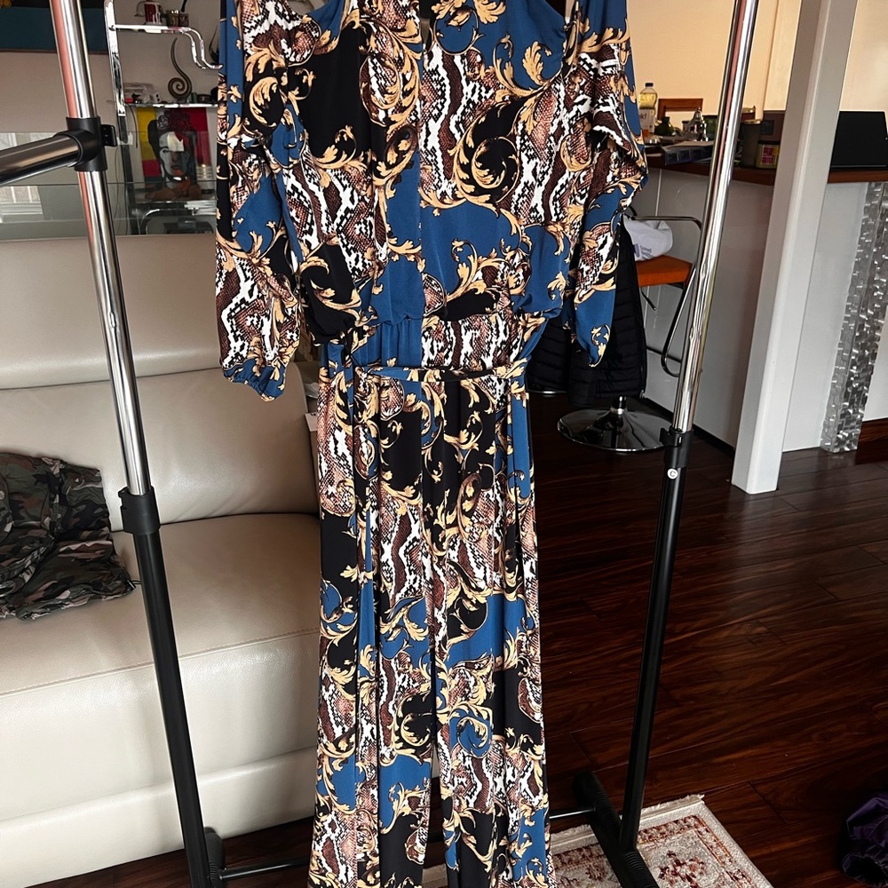 Elegant Blue and Black Paisley Jumpsuit